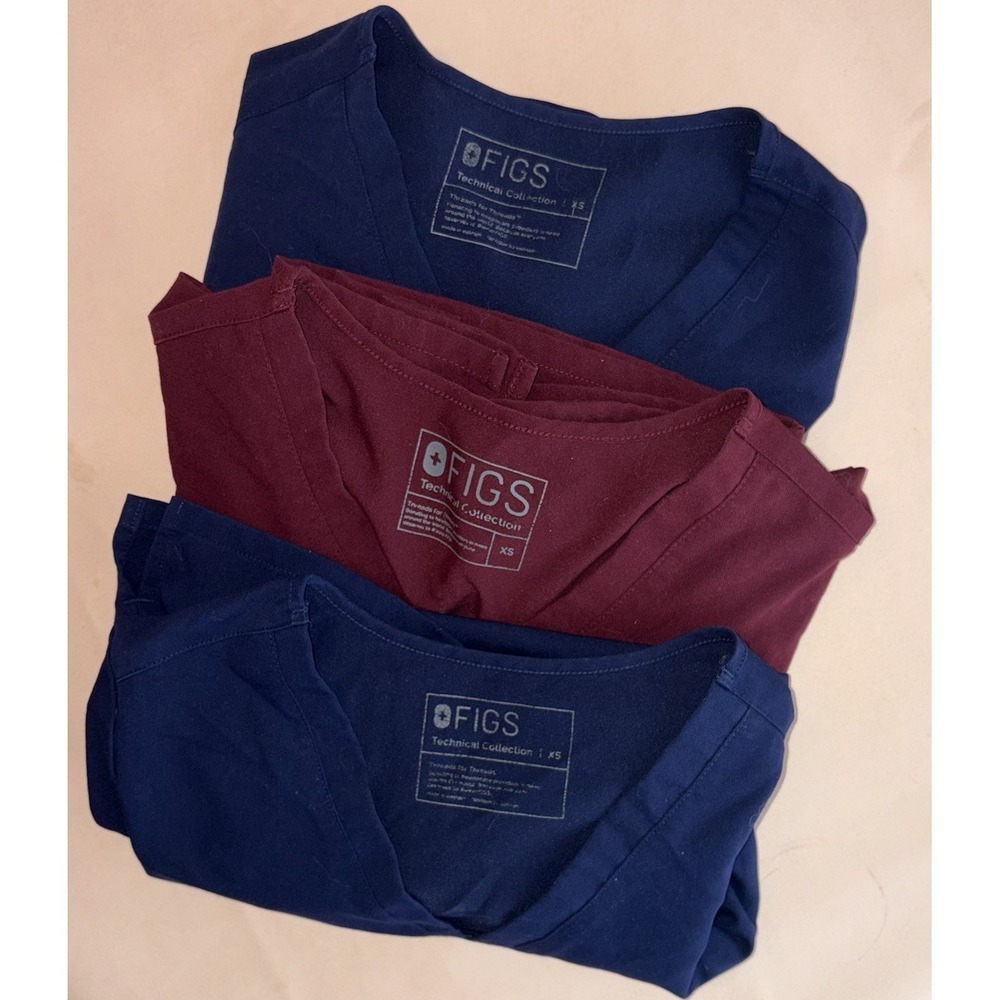 Lot Of 3 Figs XS Casma Scrub Top Small 3 Pocket Short Sleeve Navy Blue Burgundy